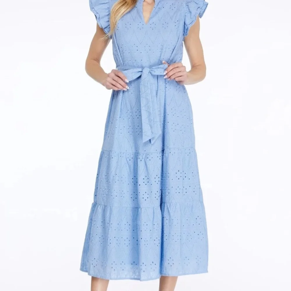 Blue Eyelet Midi Dress - Picture 1 of 5